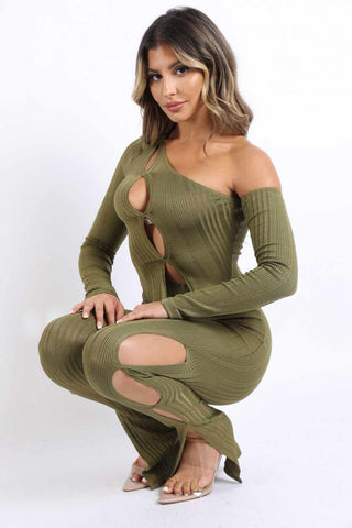 Cutout Ribbed Set-Olive