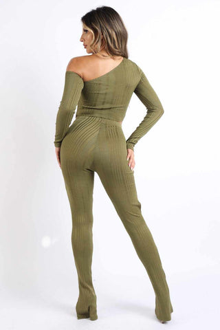 Cutout Ribbed Set-Olive