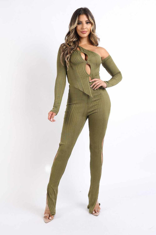 Cutout Ribbed Set-Olive