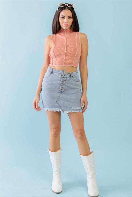 Dark Peach Sleeveless Crop Top-Peach