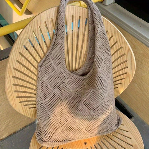 Diamond Pattern Knit Hobo Bag | Cotton Crochet Shoulder Tote | Beach Bag