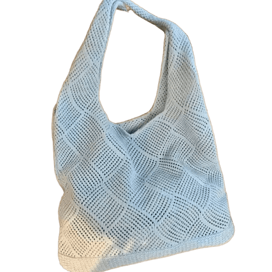 Diamond Pattern Knit Hobo Bag | Cotton Crochet Shoulder Tote | Beach Bag