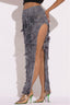 Distressed Thigh Grey Combo Slit Maxi Skirt