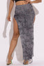 Distressed Thigh Grey Combo Slit Maxi Skirt
