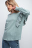 Double Ruffle Sleeves Top-Faded Blue