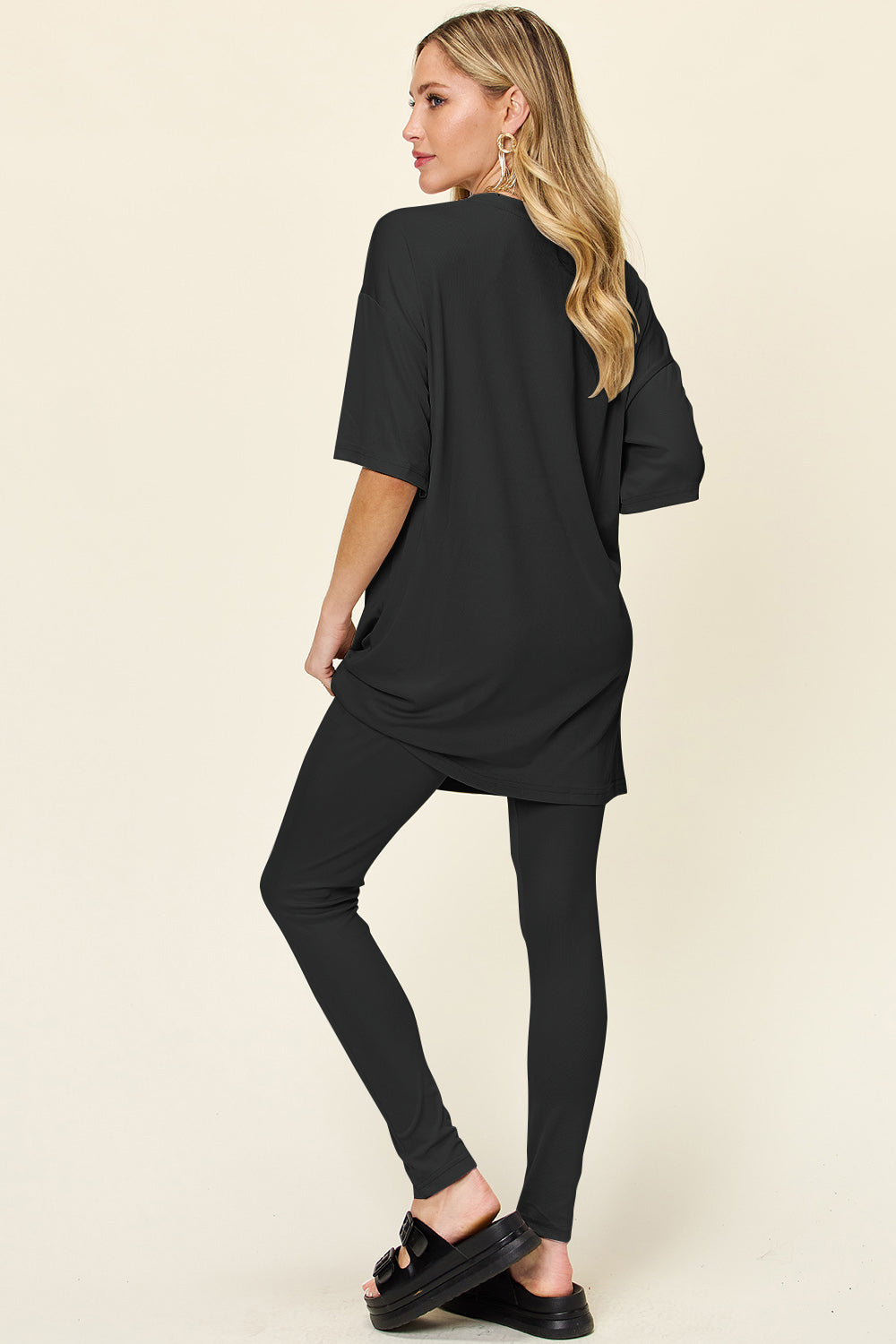 Double Take Full Size Dropped Shoulder T-Shirt and Leggings Set