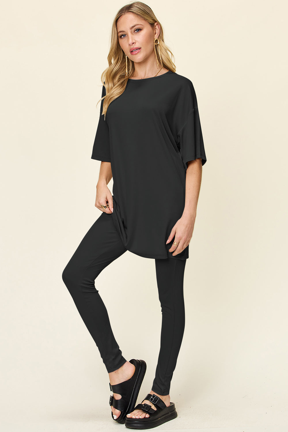 Double Take Full Size Dropped Shoulder T-Shirt and Leggings Set