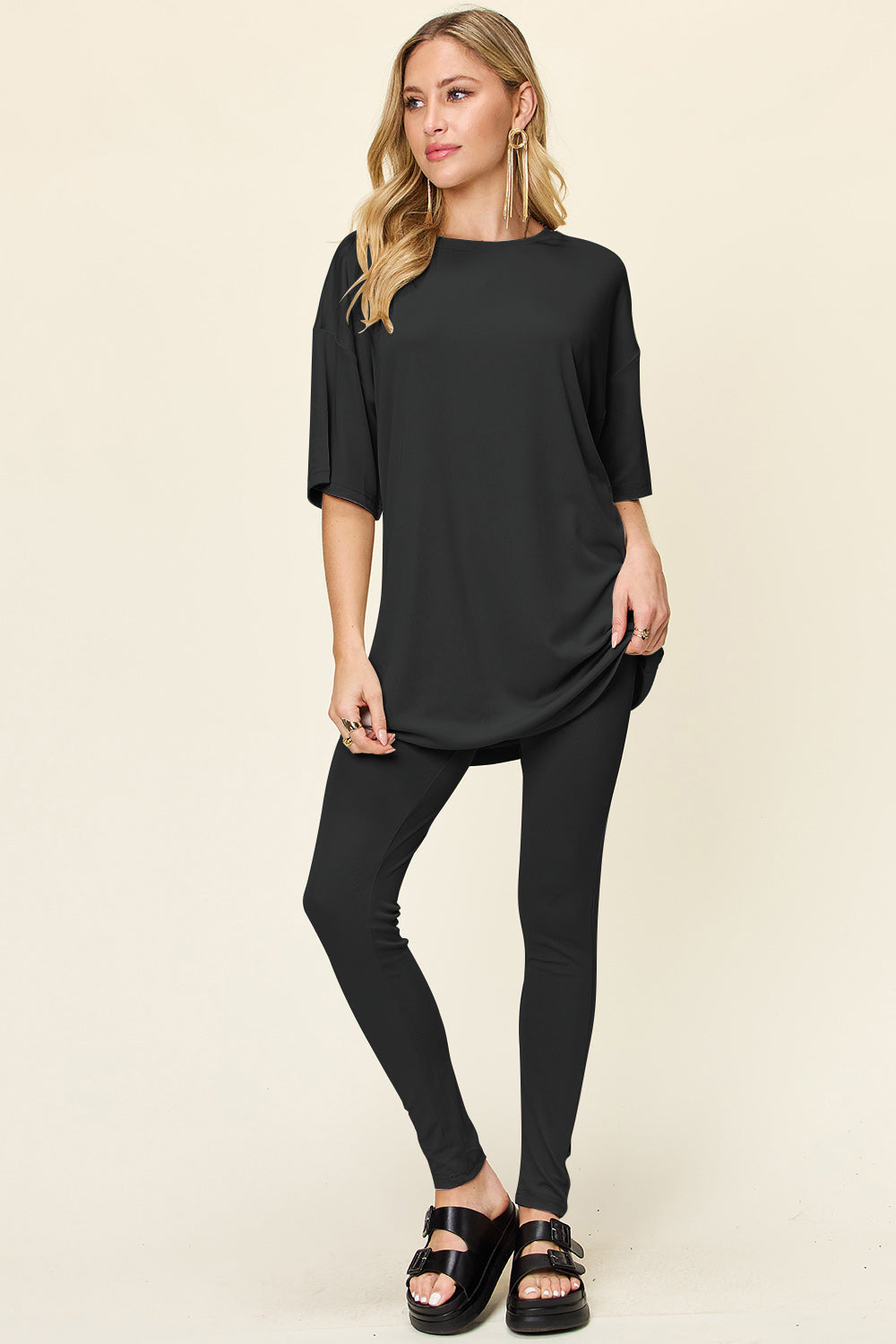 Double Take Full Size Dropped Shoulder T-Shirt and Leggings Set