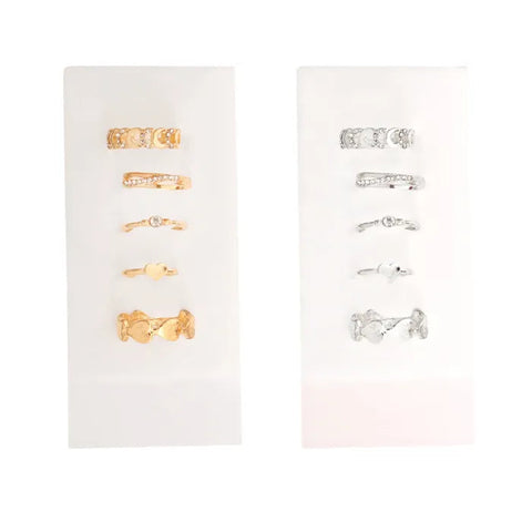 Dozen 5Pc Heart Toe Ring Sets-Gold/ Silver