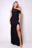 Draped Side Slit Maxi Dress-Black
