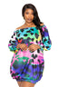 Electric leopard off shoulder bubble mini dress-Multi
