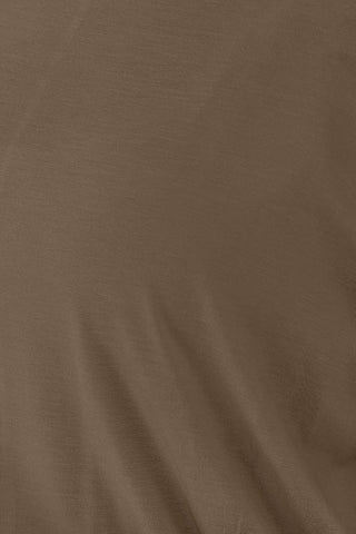 Close-up of brown fabric texture of Round Neck Batwing Sleeve Top showing the smooth rayon and spandex blend.