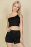 Exposed Seam One Shoulder Crop Top & Shorts Set