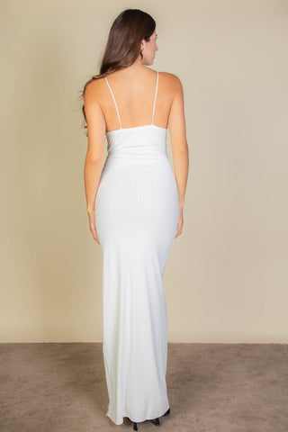 Eyelash Lace Trim Split Maxi Dress | Soft Rib Knit