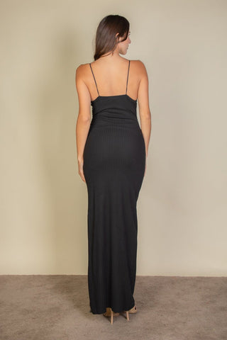 Eyelash Lace Trim Split Maxi Dress | Soft Rib Knit