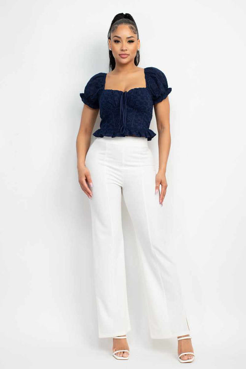 Eyelet Embroidered Smock Top-Blouses & Shirts-Your Style Fashion