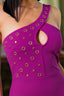 Eyelet With Stud Detailed Bodycon Dress-Magenta