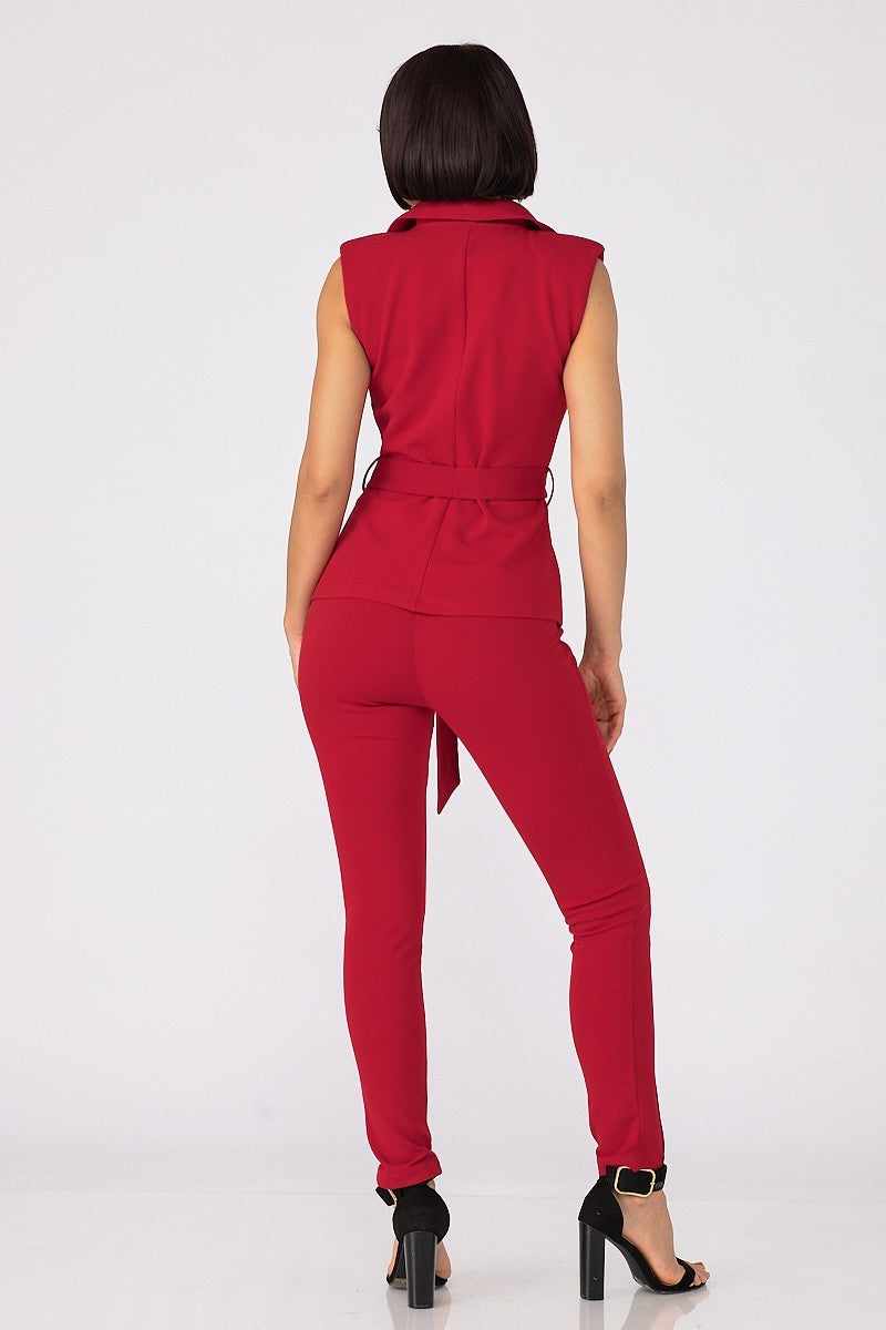 Fashion Top And Pants Set-Red