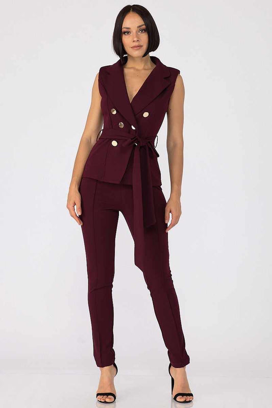 Fashion Top And Pants Set-Wine