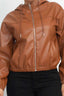 Faux Leather Hoodie Jacket-Camel