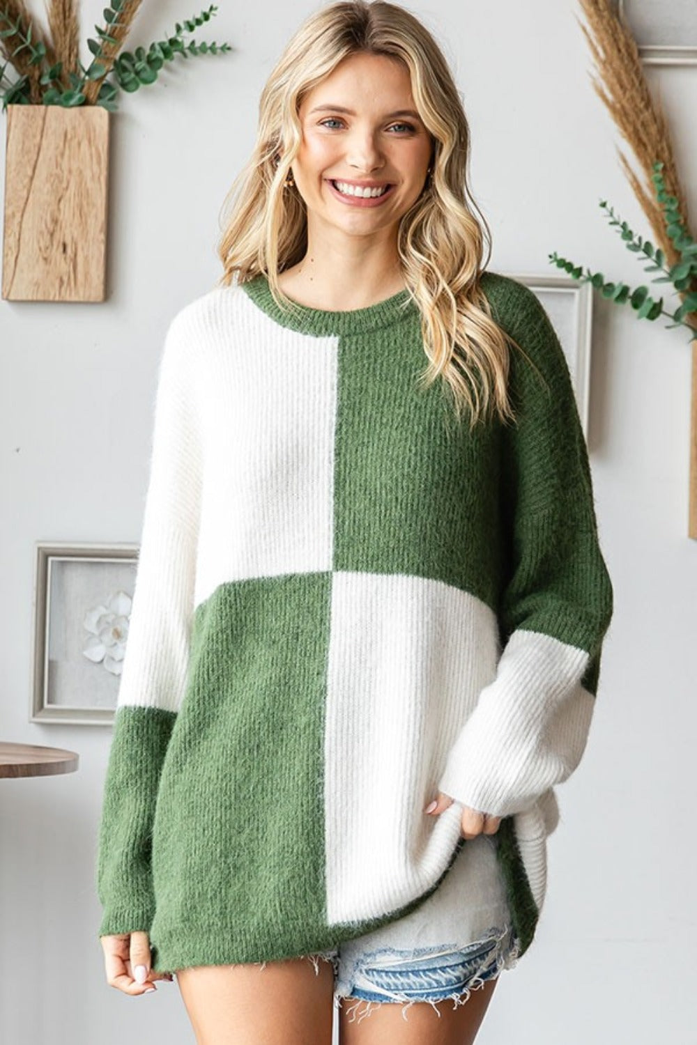 First Love Olive Color Block Ribbed Sweater | Soft & Stylish