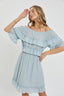 Flirty Blue Off Shoulder Ruffle Midi Dress