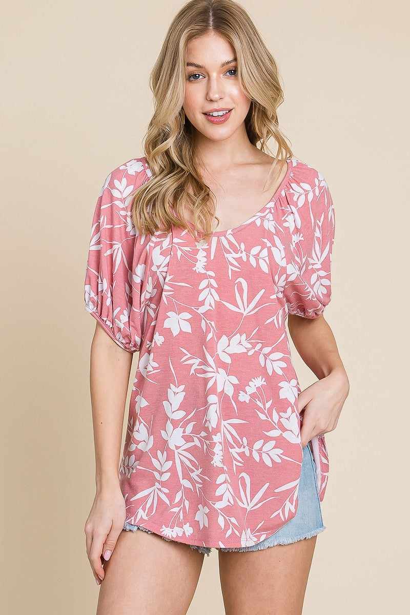 Floral Babydoll Top-Mauve