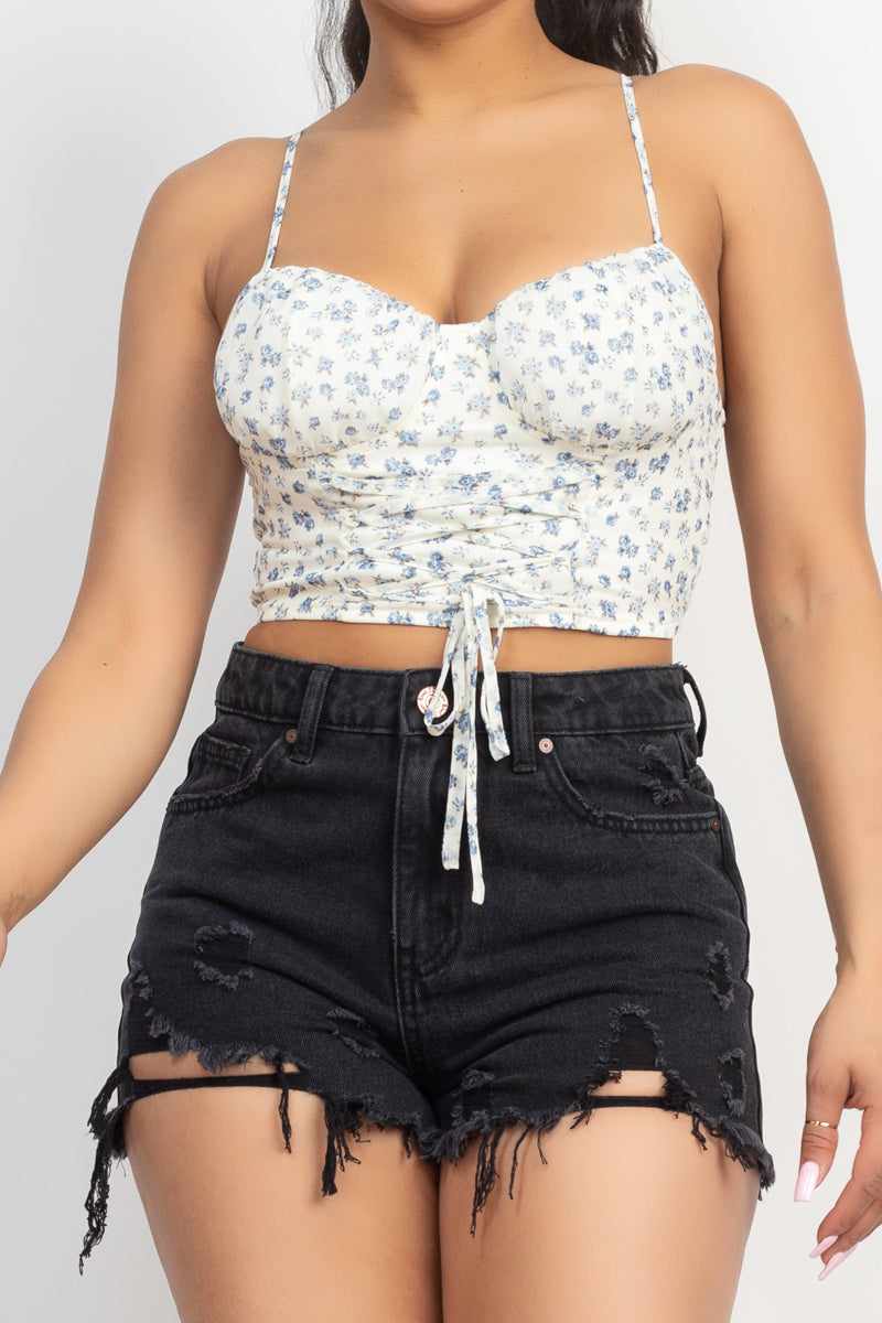 Floral Front Tie Top-Off White