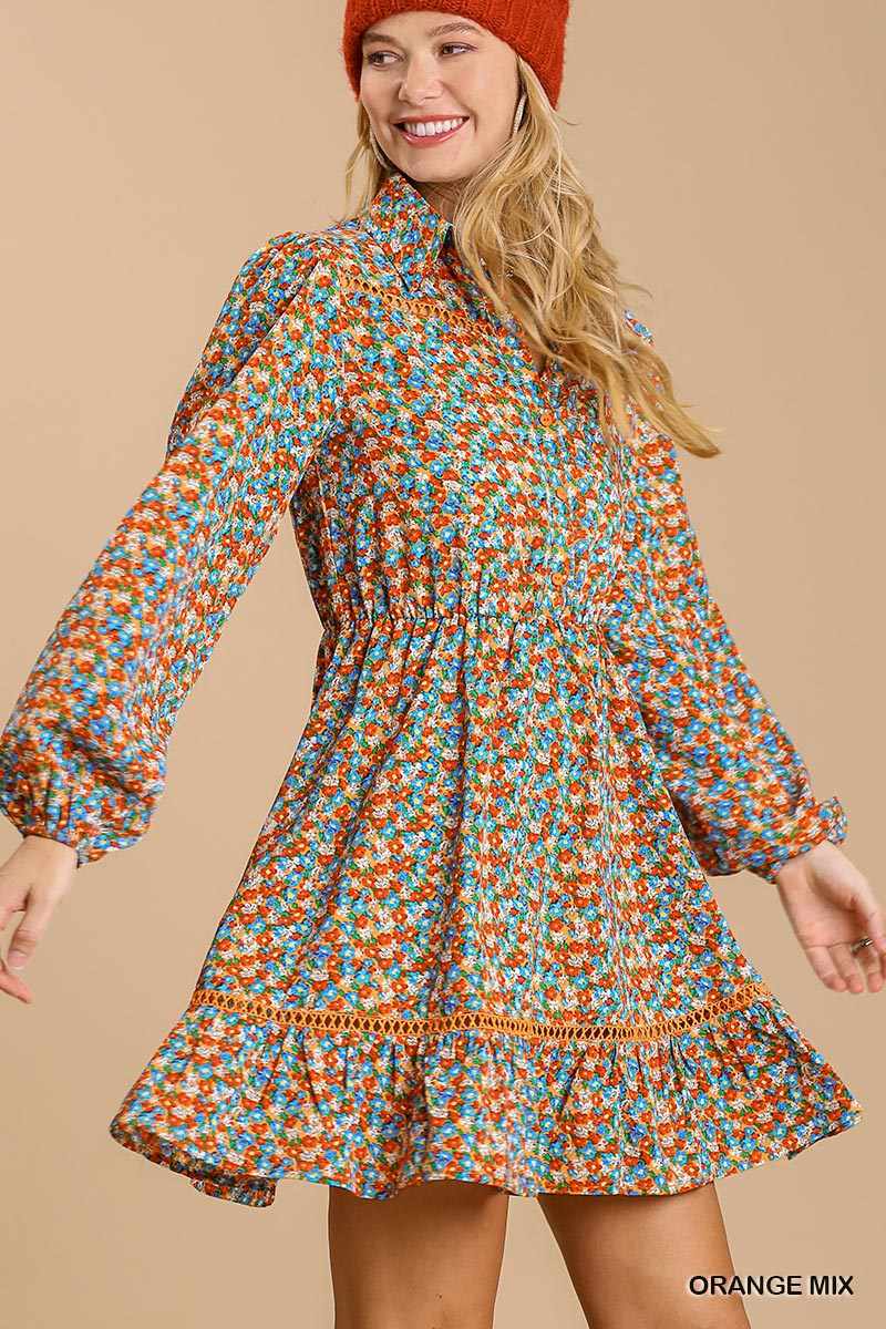 Floral Print Dress-Orange