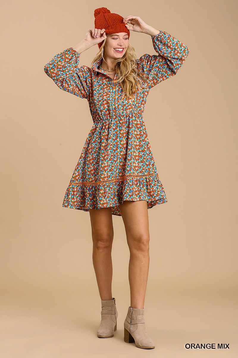 Floral Print Dress-Orange