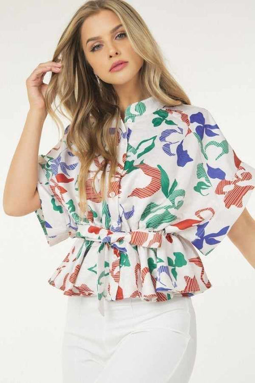 Floral Print Short Sleeve Top-Blouses & Shirts-Your Style Fashion