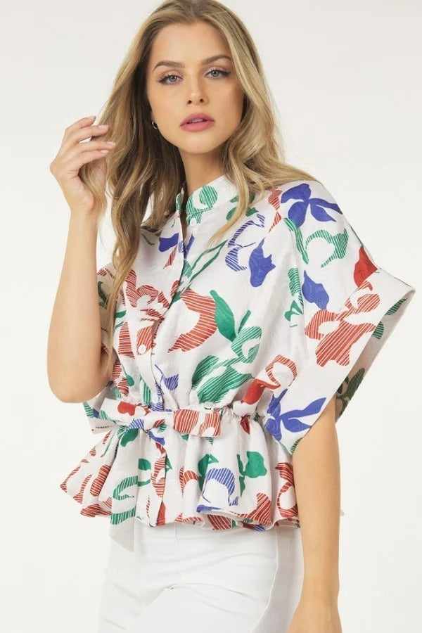 Floral Print Short Sleeve Top-Rust