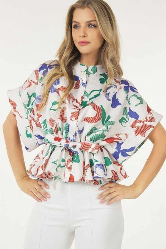 Floral Print Short Sleeve Top-Rust