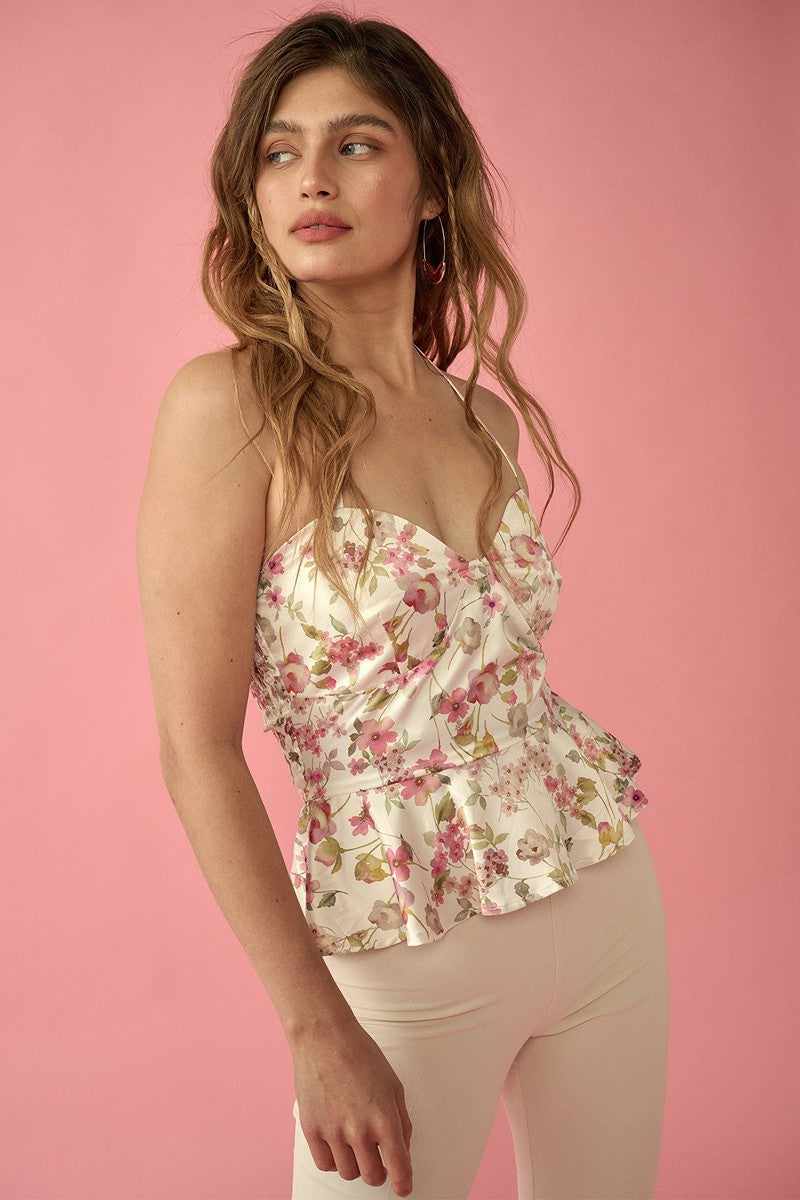 Floral Print Woven Cami Top-Cream