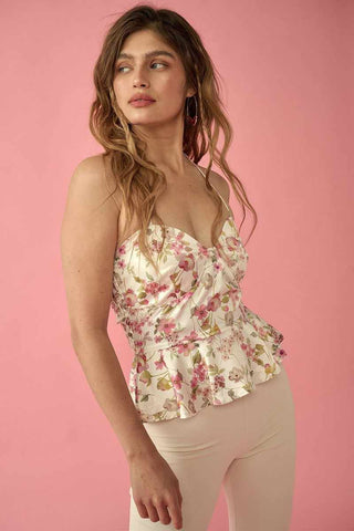 Floral Print Woven Cami Top-Cream