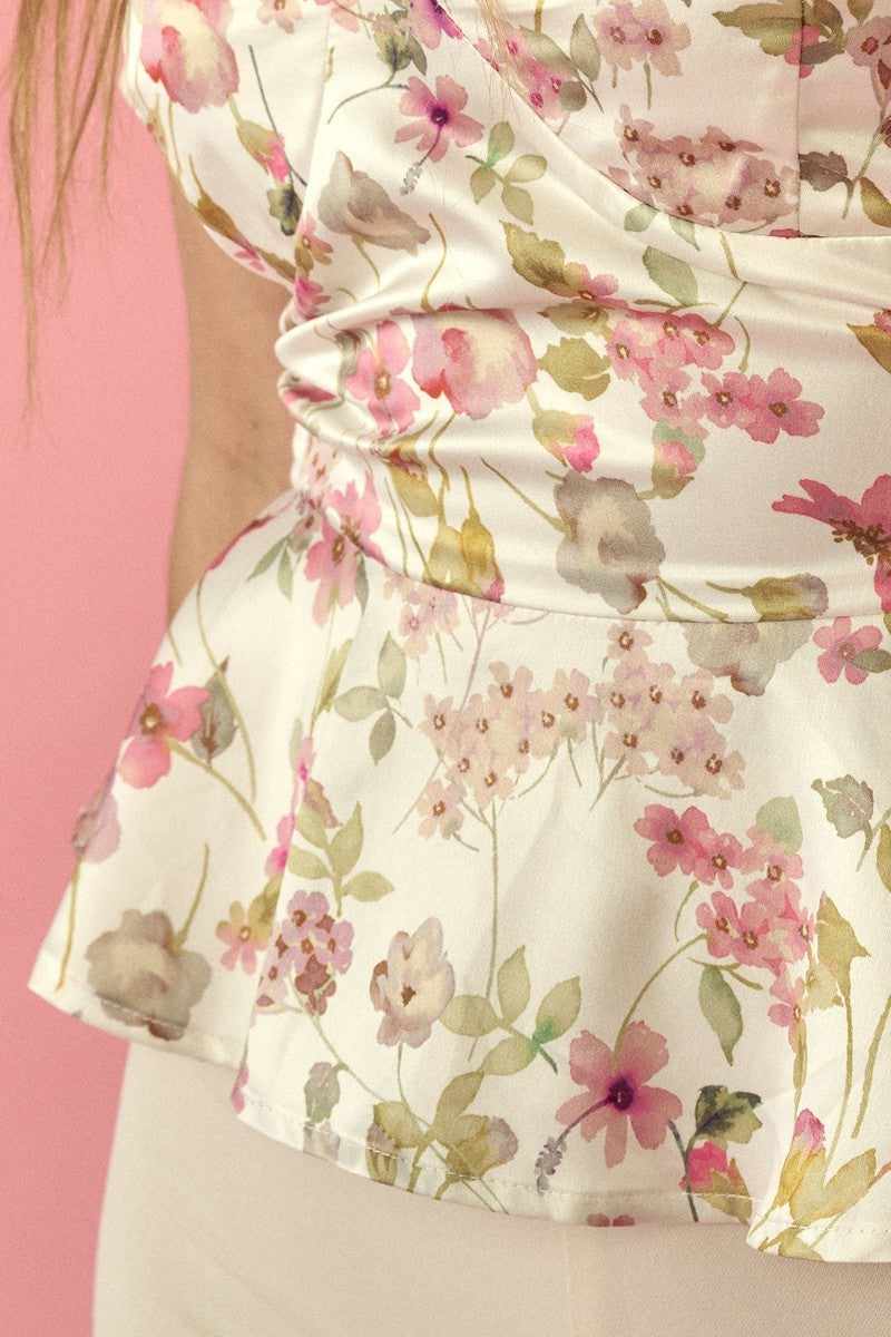 Floral Print Woven Cami Top-Cream