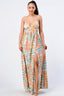 Floral Printed Side Slit Maxi Dress-Olive Orange