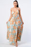 Floral Printed Side Slit Maxi Dress-Olive Orange