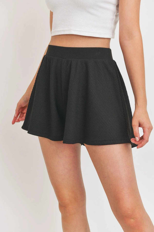 Flounce Shorts Micro Waffle Short-Black