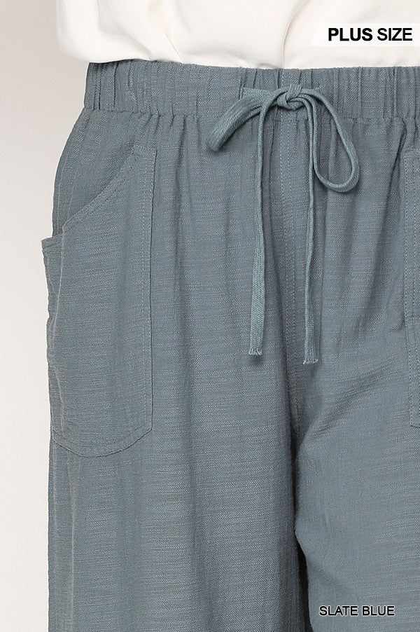 Frayed Wide Leg Pants With Pockets-Slate Blue