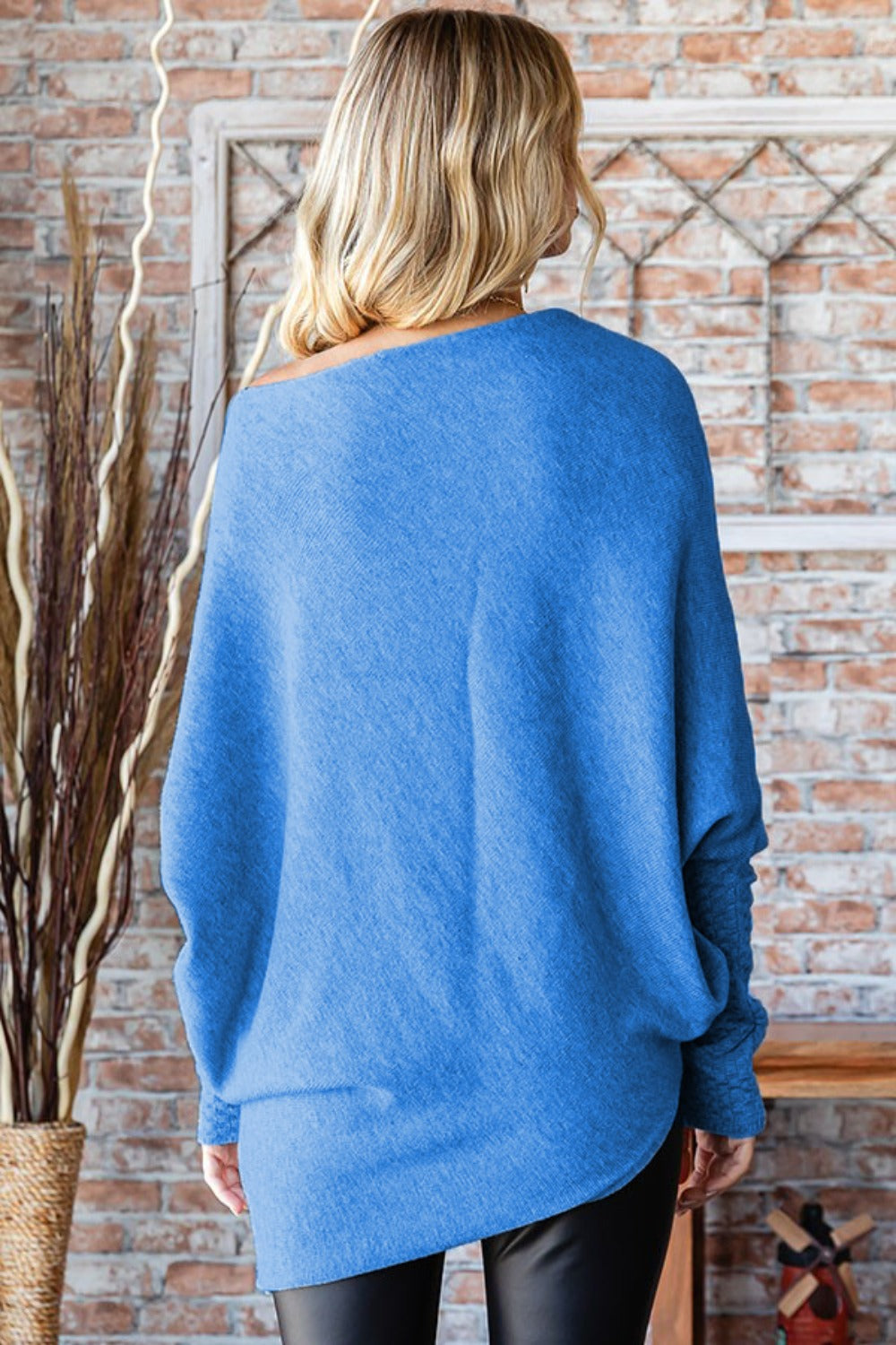 French Blue Asymmetrical Hem Dolman Sleeve Sweater | Chic Style