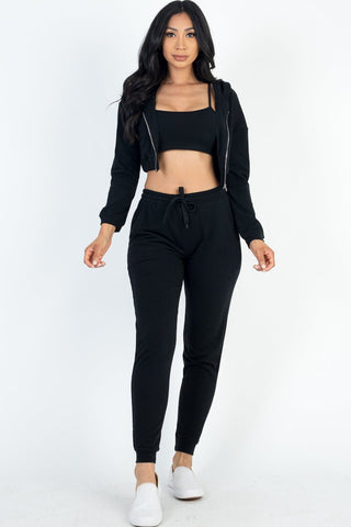 French Terry Cropped Cami Zip-Up Jacket & Joggers Set