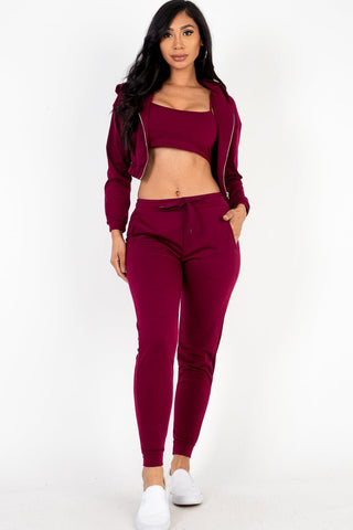 French Terry Cropped Cami Zip-Up Jacket & Joggers Set