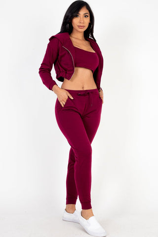 French Terry Cropped Cami Zip-Up Jacket & Joggers Set