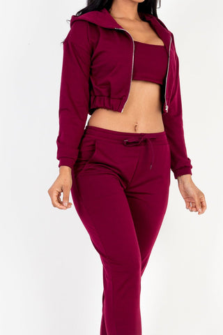 French Terry Cropped Cami Zip-Up Jacket & Joggers Set