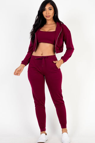 French Terry Cropped Cami Zip-Up Jacket & Joggers Set