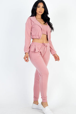 French Terry Cropped Cami Zip-Up Jacket & Joggers Set