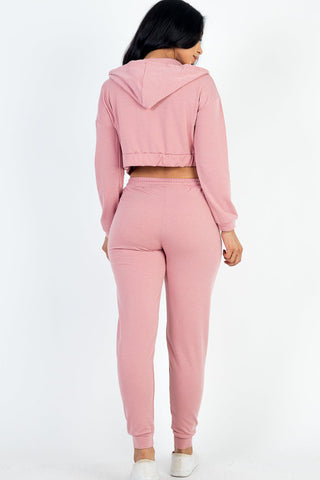 French Terry Cropped Cami Zip-Up Jacket & Joggers Set