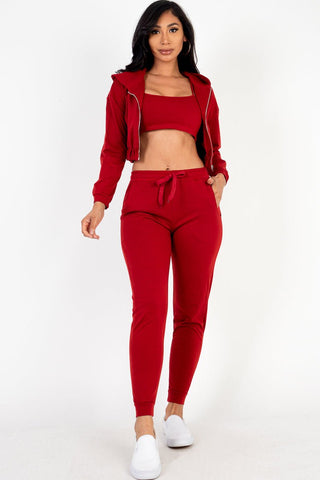 French Terry Cropped Cami Zip-Up Jacket & Joggers Set