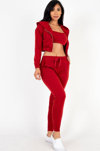 French Terry Cropped Cami Zip-Up Jacket & Joggers Set